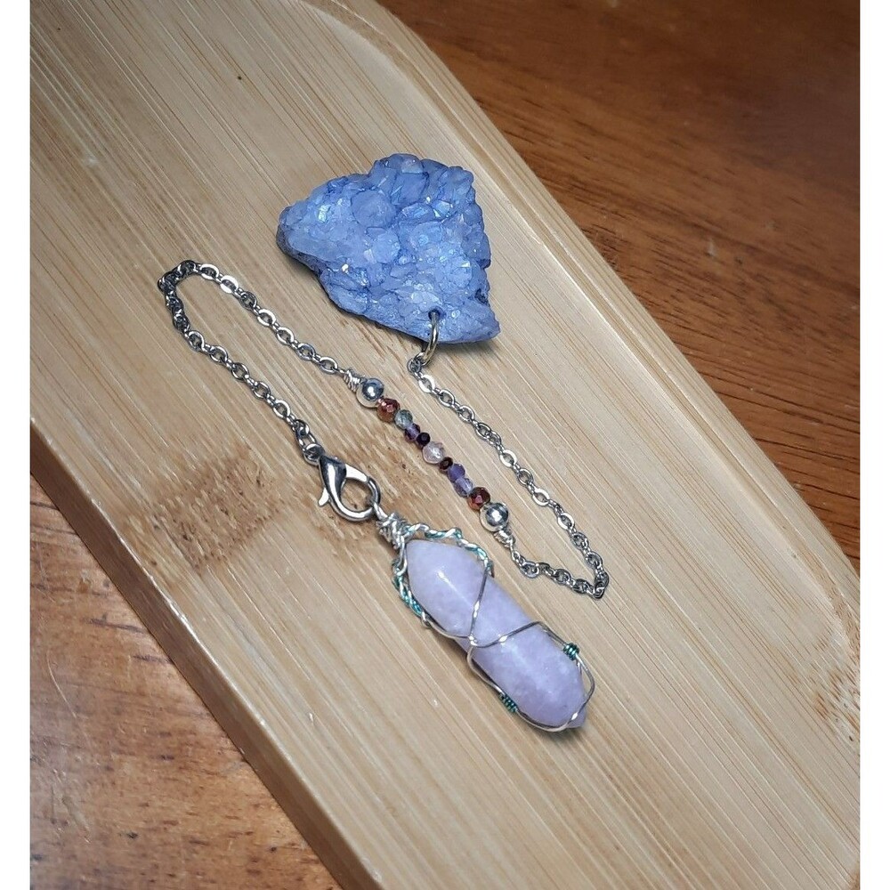 Lepidolite Pendulum with Rainbow Aura Cluster /Flourite Quartz Chain